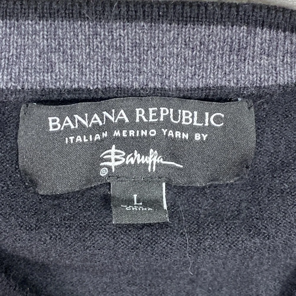 Banana Republic Sweater Mens Large Black Italian Merino Wool Crewneck‎ Pullover